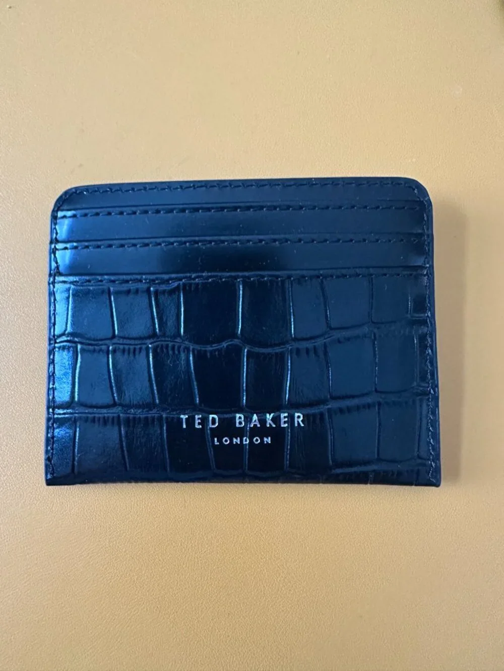 Ted Baker Romaiin Croc Embossed Black Leather Keyfob & Cardholder Set *NWOT*